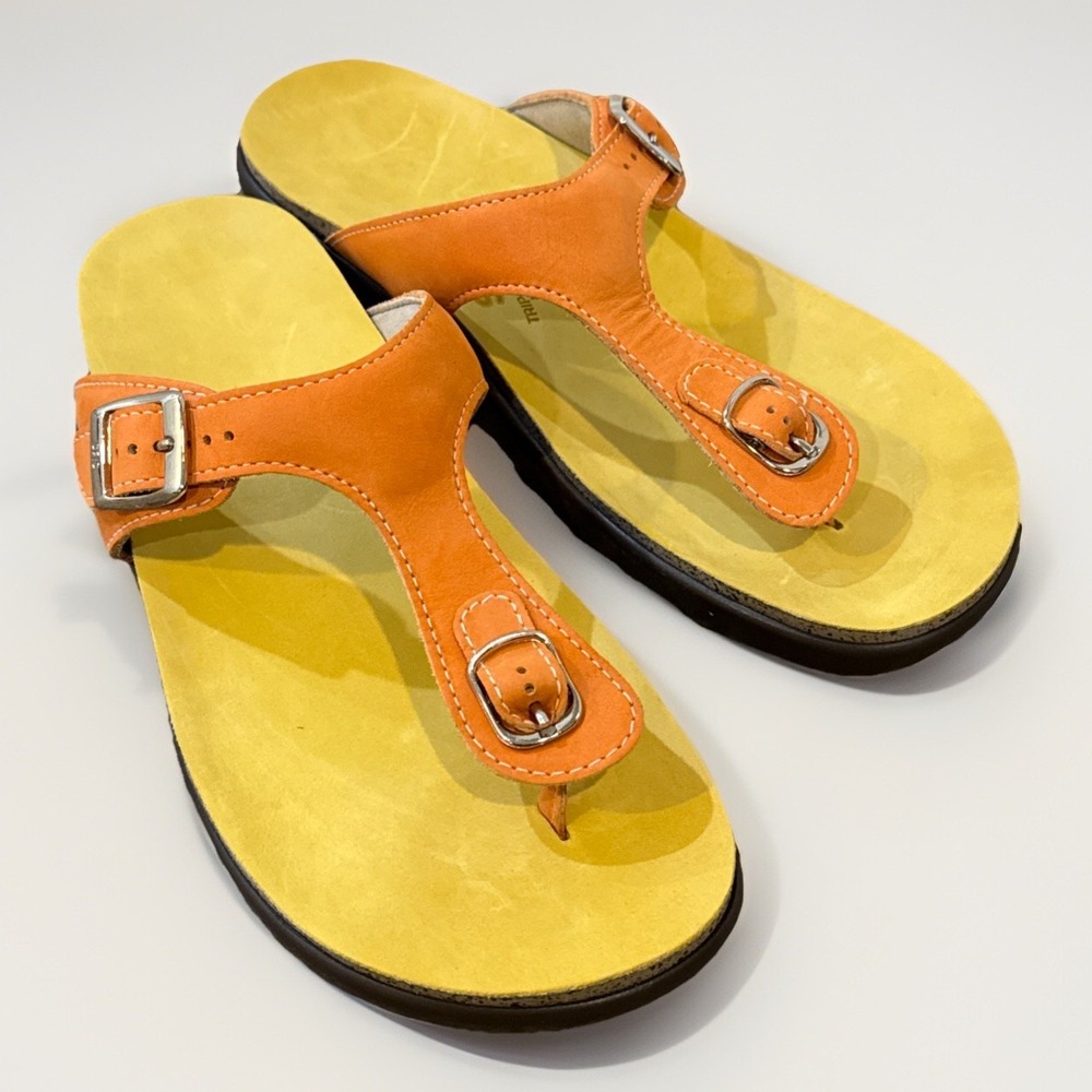 SAS Sanibel Sandals FlipFlops  Womens Size 10 M Orange Leather Strappy Buckle